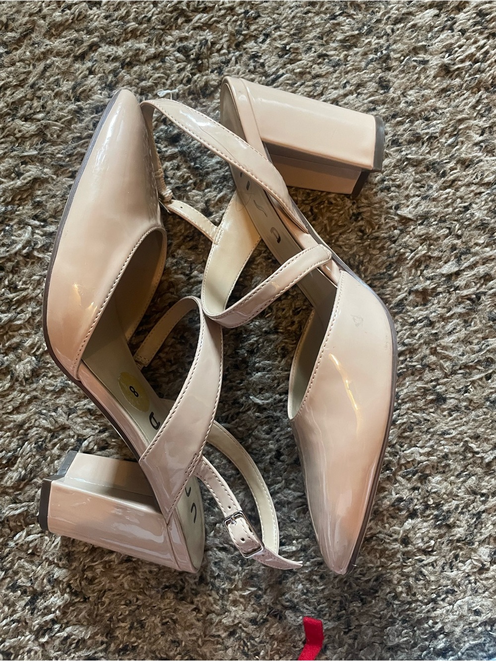 Unisa Patent Mary Jane Block Heel Pumps - Beige